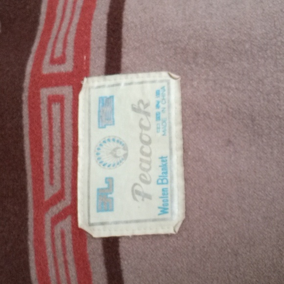 Vintage 70s PEACOCK Beige Heavy Woolen Blanket w Brown Satin Trim - Picture 6 of 7